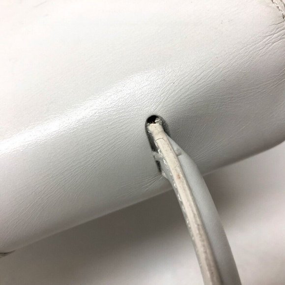 CELINE Chain Lock Leather Tote Bag Hand Bag White - Picture 4 of 12